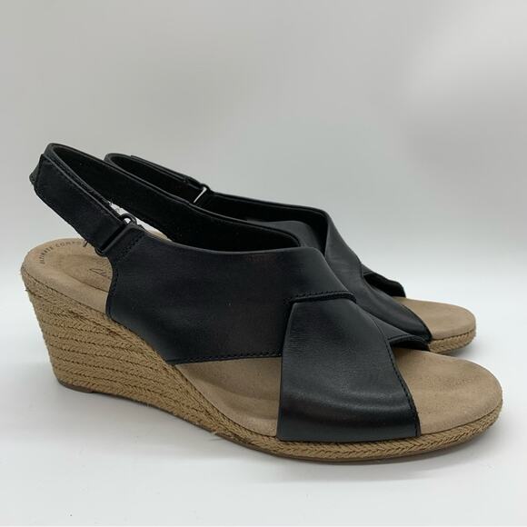 Clarks Lafley Back Strap Slingback Espadrille Wedges Black Size 10 - Picture 2 of 11